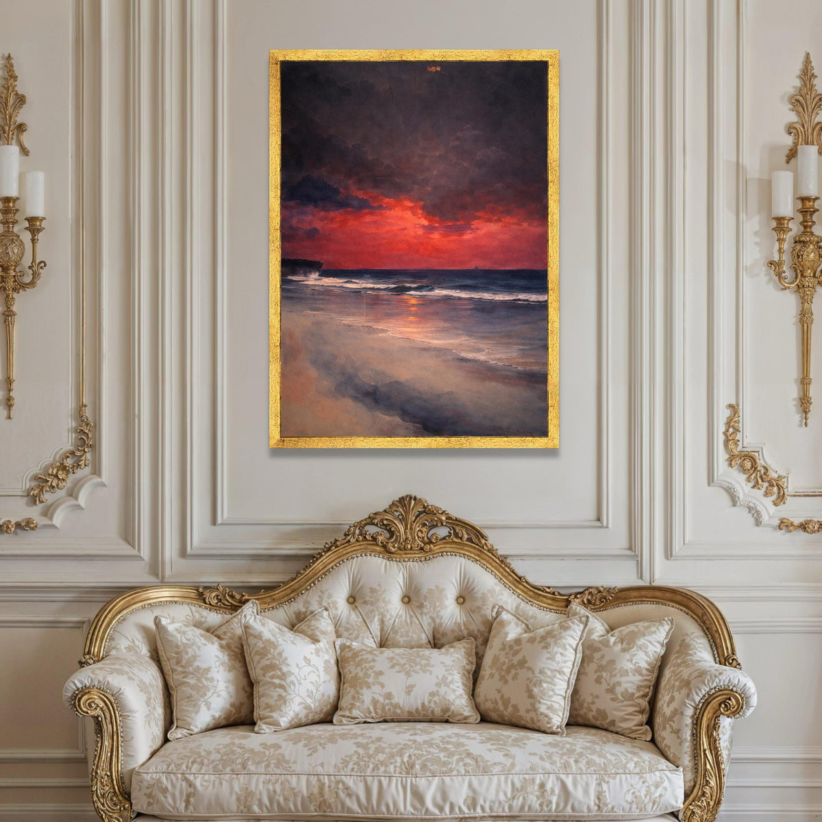 Dramatic Sunset Beach Canvas, Ocean Waves Wall Art, Evening Seascape Canvas, Coastal Sunset Decoration, Nature Canvas Luxury Home Decor