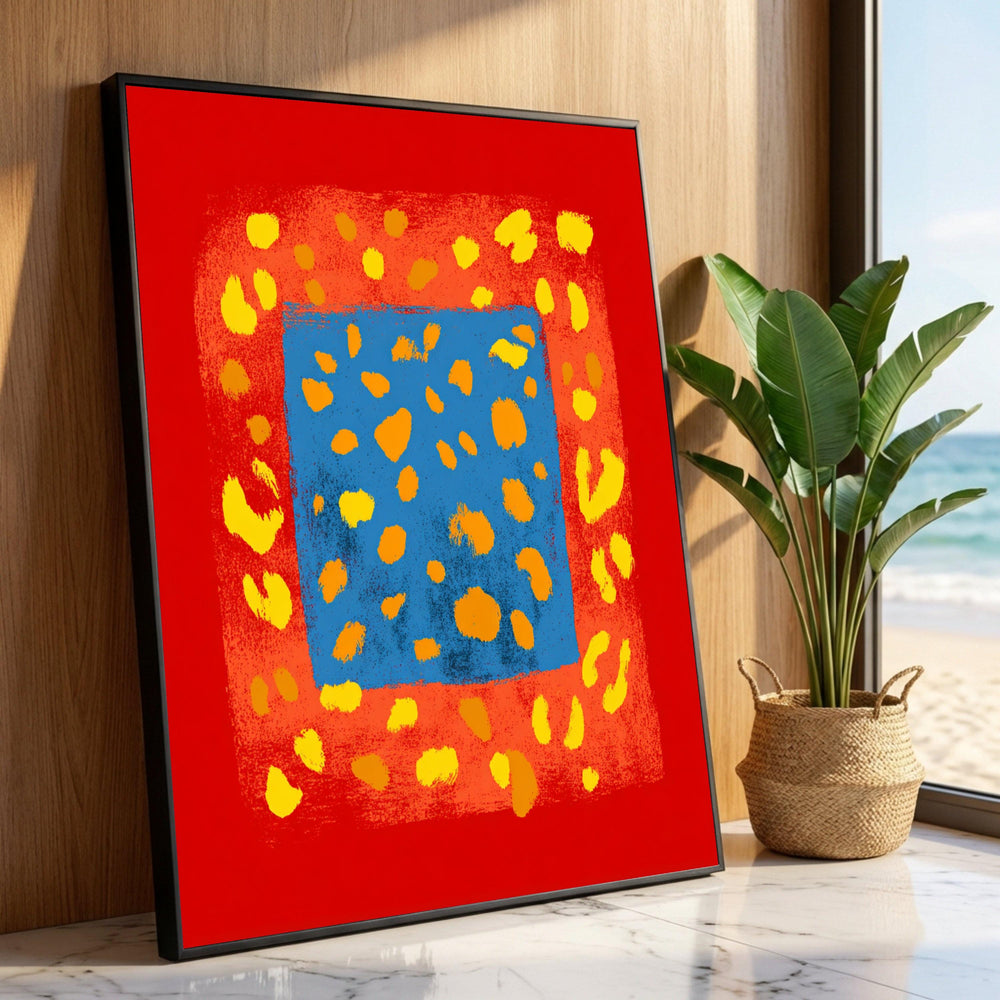 Bold Abstract Square Canvas Wall Art, Modern Geometric Design, Bright Red Blue Yellow Home Decoration, Contemporary Luxury Home Decor