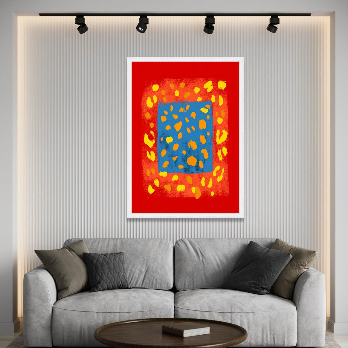 Bold Abstract Square Canvas Wall Art, Modern Geometric Design, Bright Red Blue Yellow Home Decoration, Contemporary Luxury Home Decor