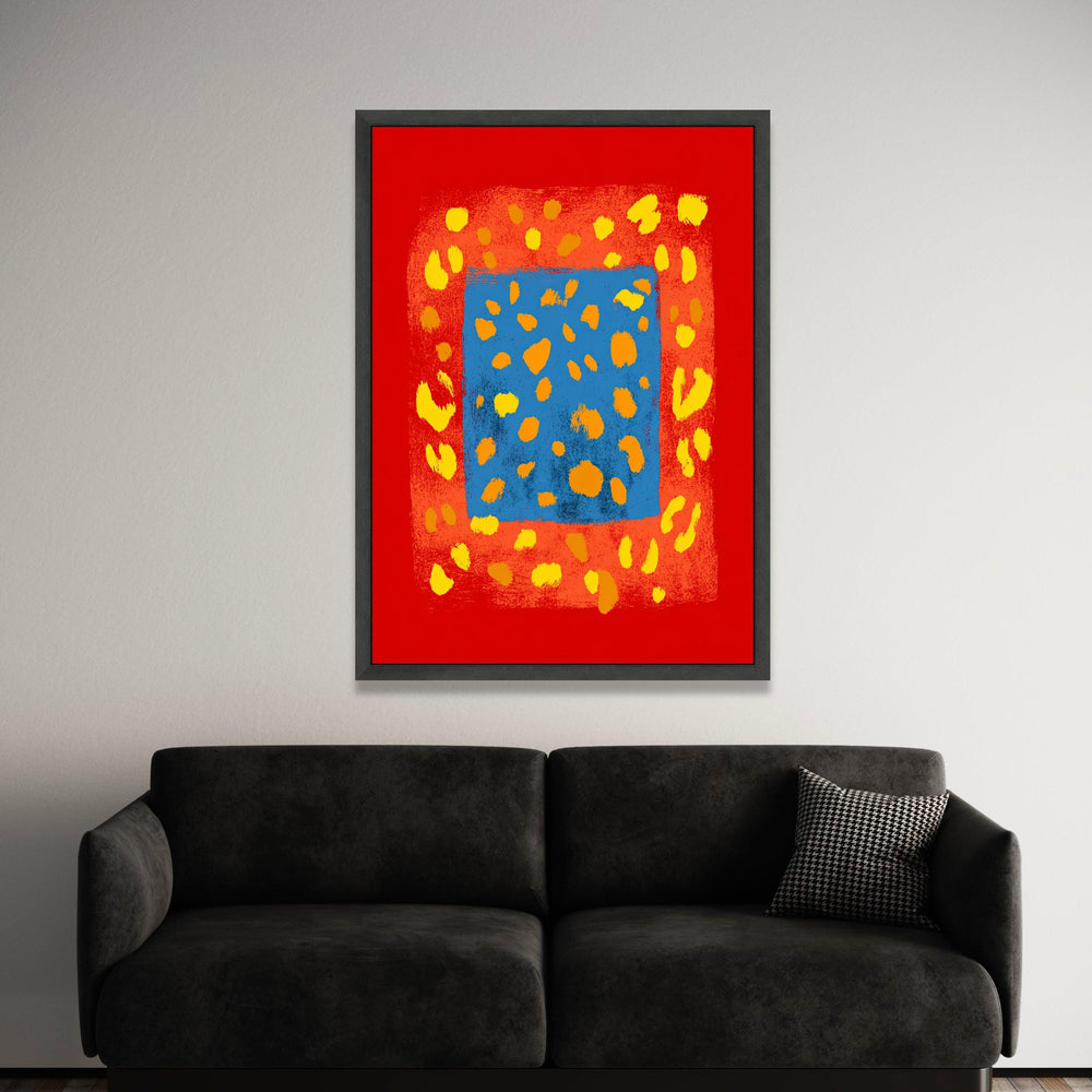 Bold Abstract Square Canvas Wall Art, Modern Geometric Design, Bright Red Blue Yellow Home Decoration, Contemporary Luxury Home Decor