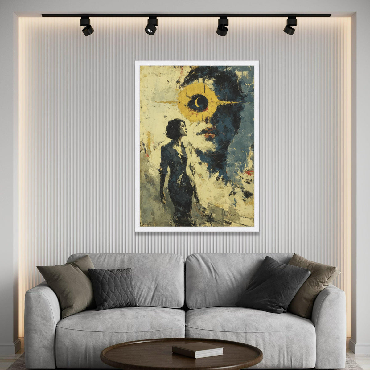 Abstract Woman Portrait with Crescent Moon Canvas, Surreal Face Art, Modern Expressionism Wall Art, Contemporary Home Luxury Home Decor