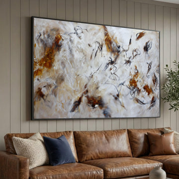 Earth Tone Abstract Canvas Wall Art, Modern Brown and White Home Decor, Fluid Art Design, Large Wall Hanging, Unique Luxury Home Decor