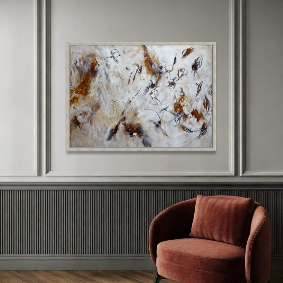 Earth Tone Abstract Canvas Wall Art, Modern Brown and White Home Decor, Fluid Art Design, Large Wall Hanging, Unique Luxury Home Decor