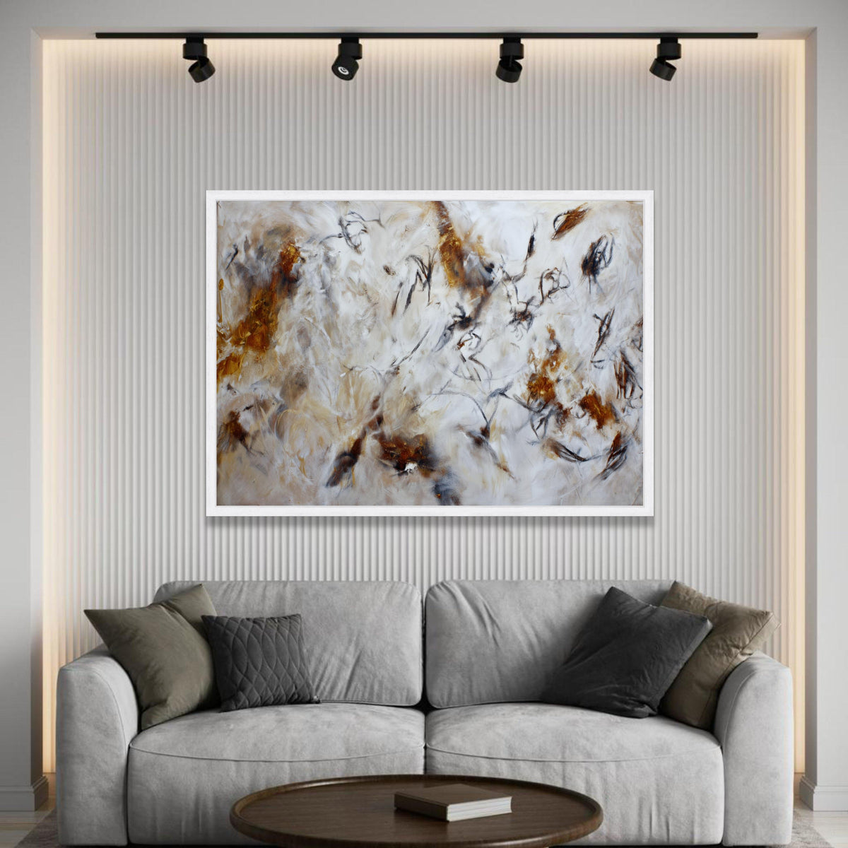 Earth Tone Abstract Canvas Wall Art, Modern Brown and White Home Decor, Fluid Art Design, Large Wall Hanging, Unique Luxury Home Decor