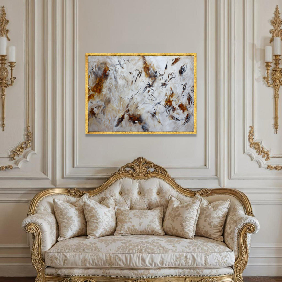 Earth Tone Abstract Canvas Wall Art, Modern Brown and White Home Decor, Fluid Art Design, Large Wall Hanging, Unique Luxury Home Decor