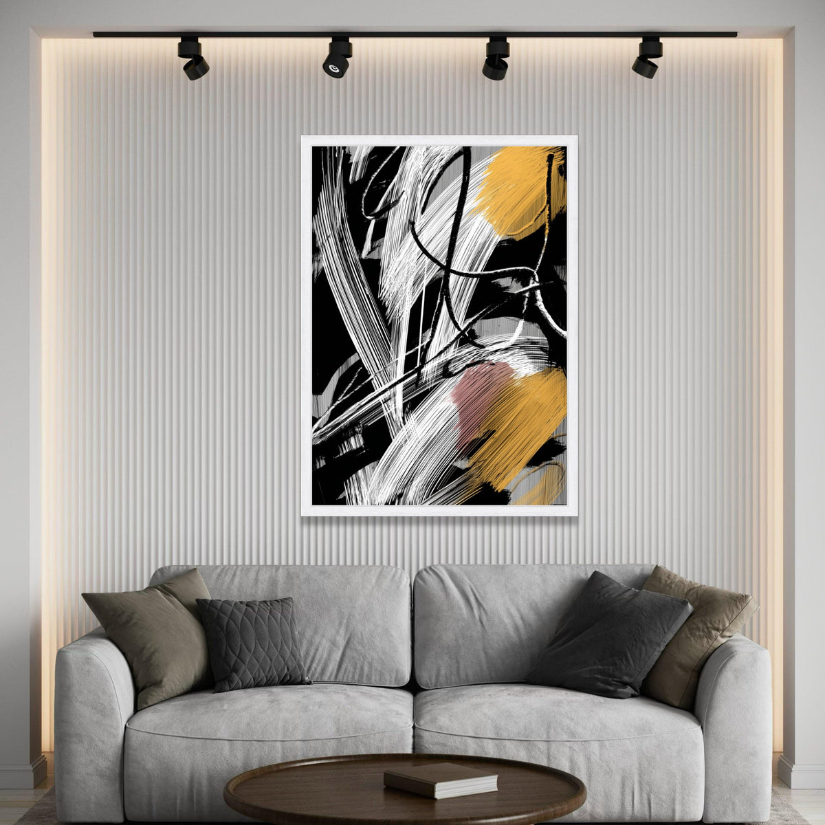 Bold Abstract Brush Strokes Canvas, Modern Black White Gold Wall Art, Contemporary Home Decor, Dynamic Canvas Painting Luxury Home Decor