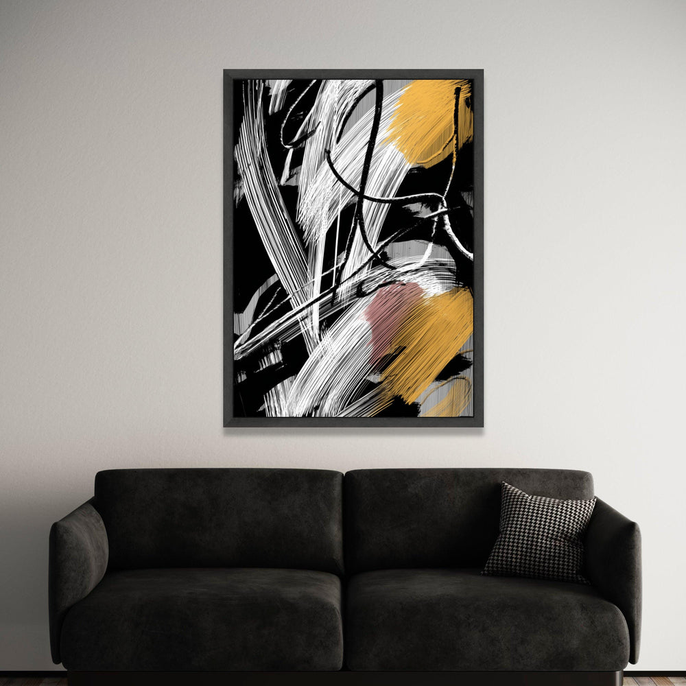Bold Abstract Brush Strokes Canvas, Modern Black White Gold Wall Art, Contemporary Home Decor, Dynamic Canvas Painting Luxury Home Decor