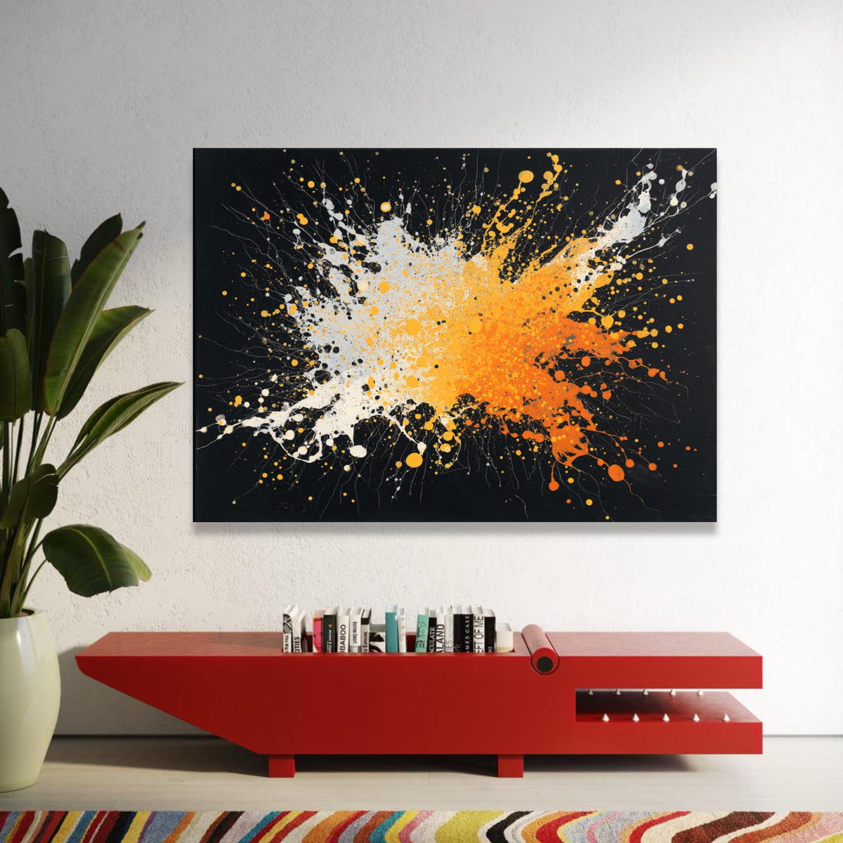 Dynamic Orange and White Splash Canvas, Modern Abstract Wall Art, Bold Color Burst Painting, Vibrant Home Decor, Ready to Luxury Home Decor