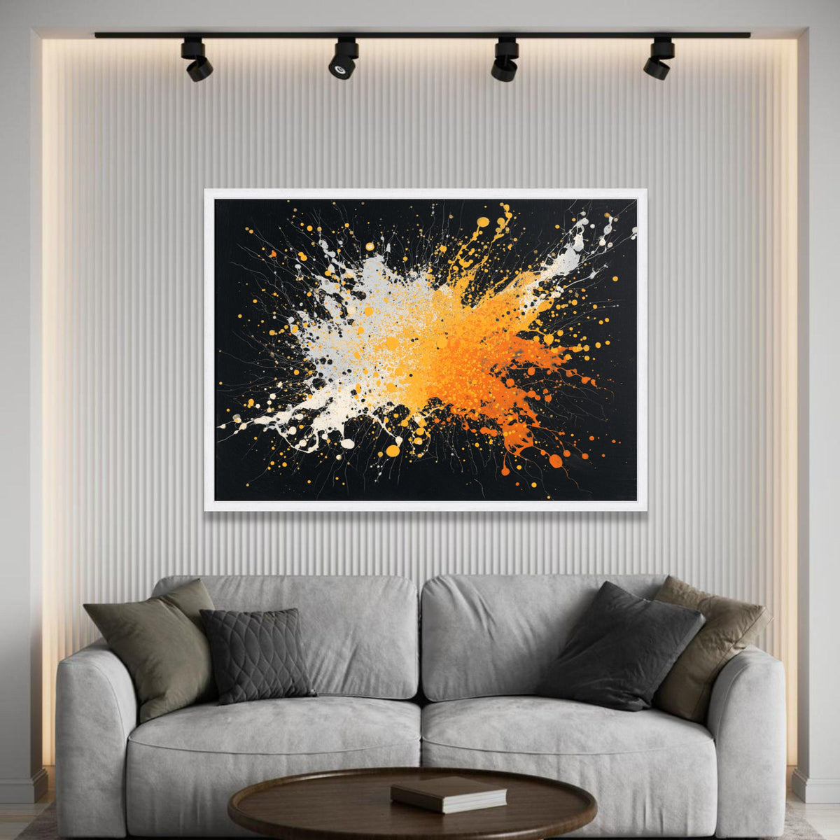 Dynamic Orange and White Splash Canvas, Modern Abstract Wall Art, Bold Color Burst Painting, Vibrant Home Decor, Ready to Luxury Home Decor