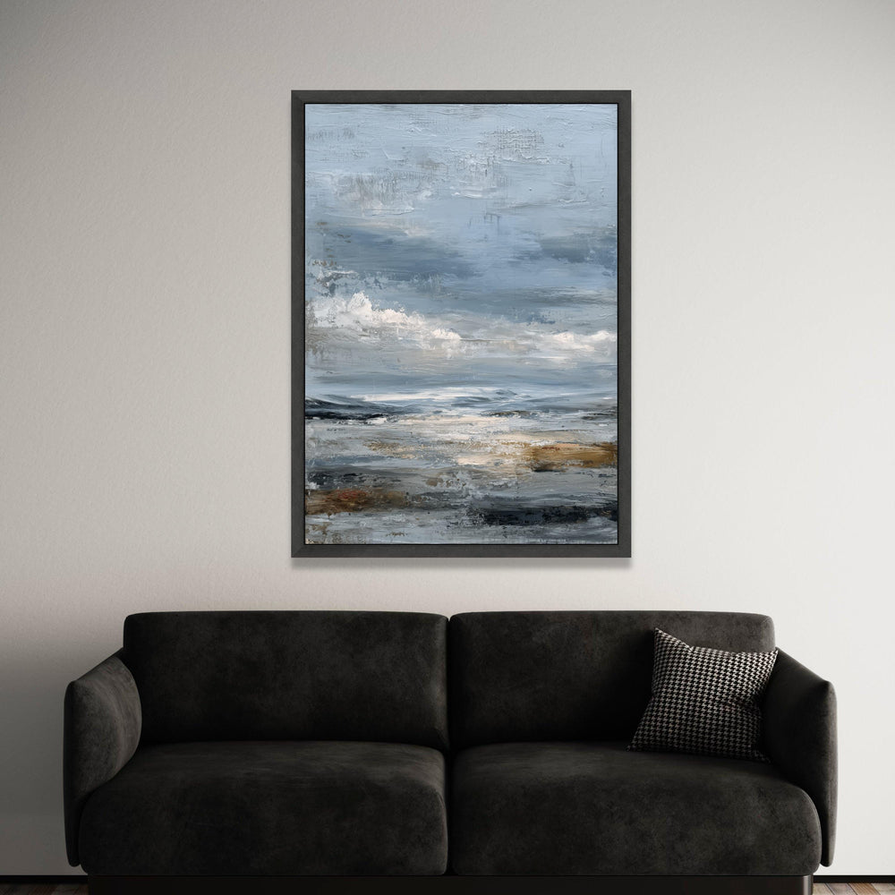 Moody Sky Coastal Landscape Canvas, Blue Grey Abstract Seascape, Contemporary Wall Art, Ocean View Painting, Home Decor Luxury Home Decor