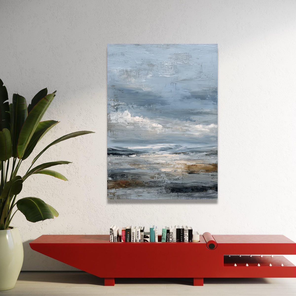 Moody Sky Coastal Landscape Canvas, Blue Grey Abstract Seascape, Contemporary Wall Art, Ocean View Painting, Home Decor Luxury Home Decor