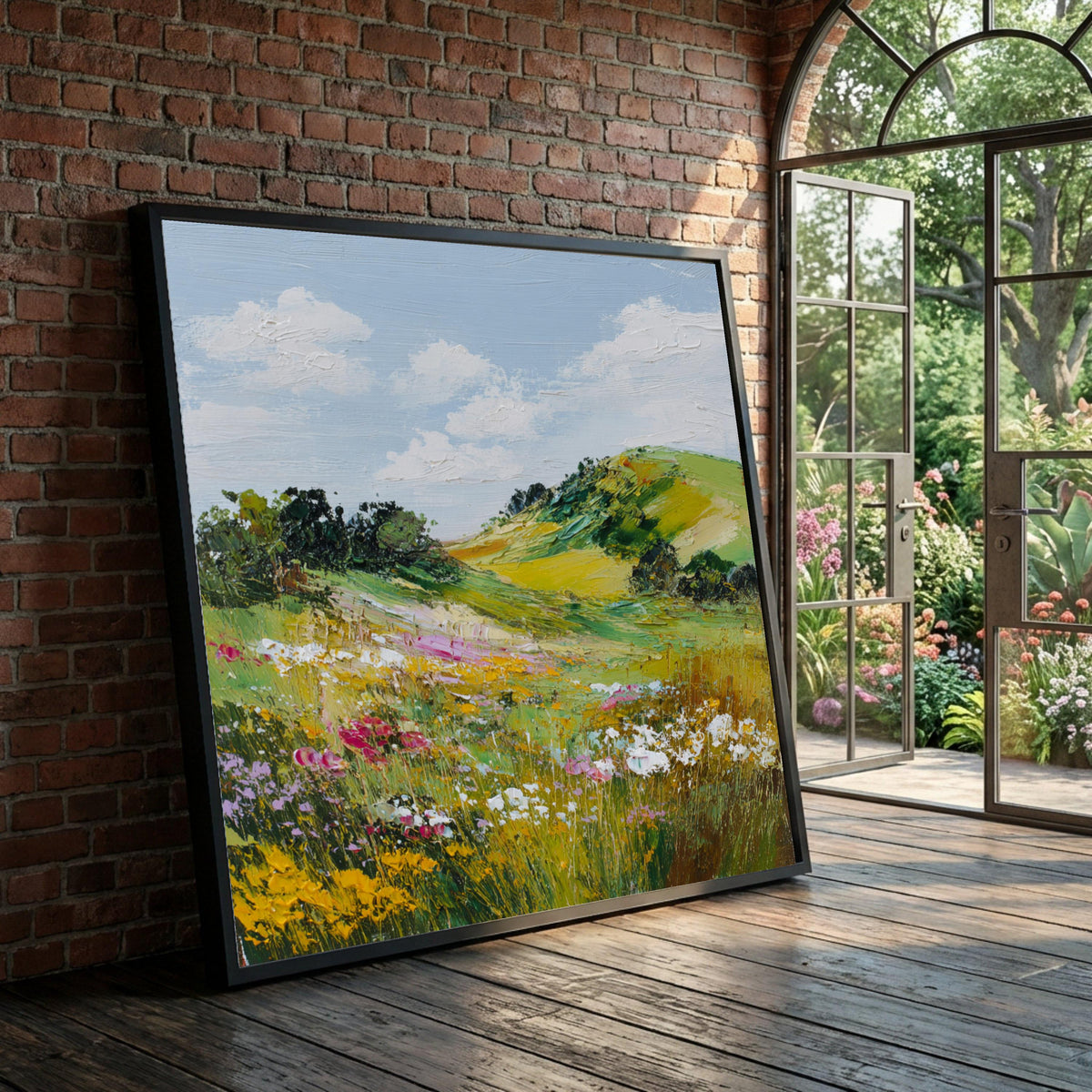 Colorful Wildflower Meadow Canvas, Rolling Hills Landscape, Spring Floral Wall Art, Scenic Nature Canvas, Vibrant Luxury Home Decor