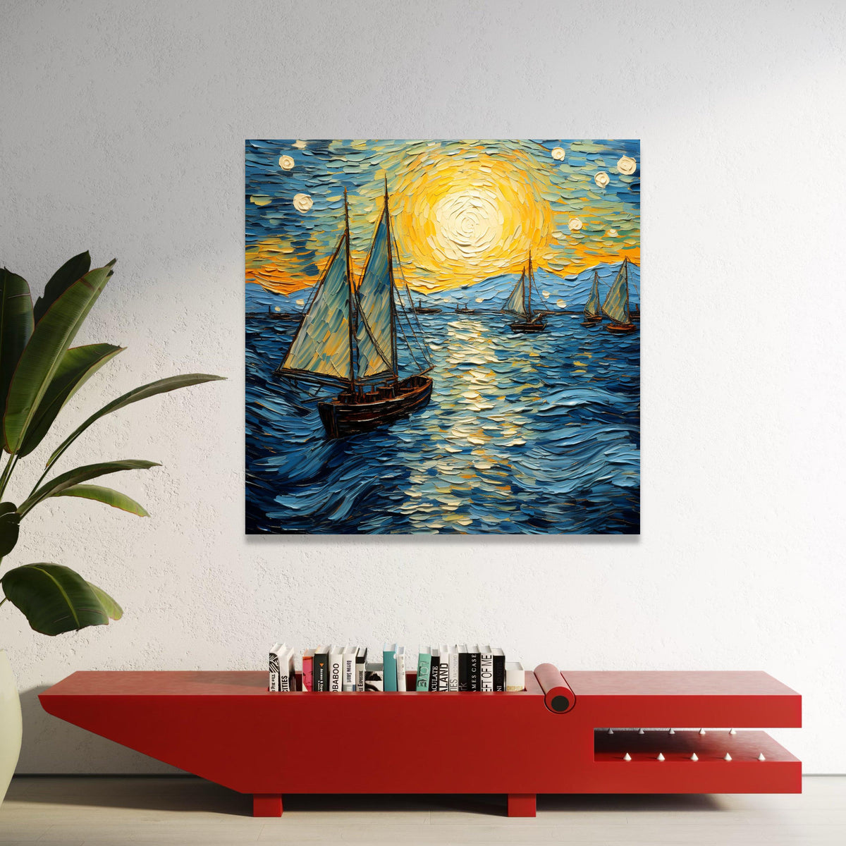 Sunset Sailing Canvas, Ocean Boat Wall Art, Nautical Seascape Canvas, Coastal Home Decor, Sea Landscape Painting, Ready to Luxury Home Decor