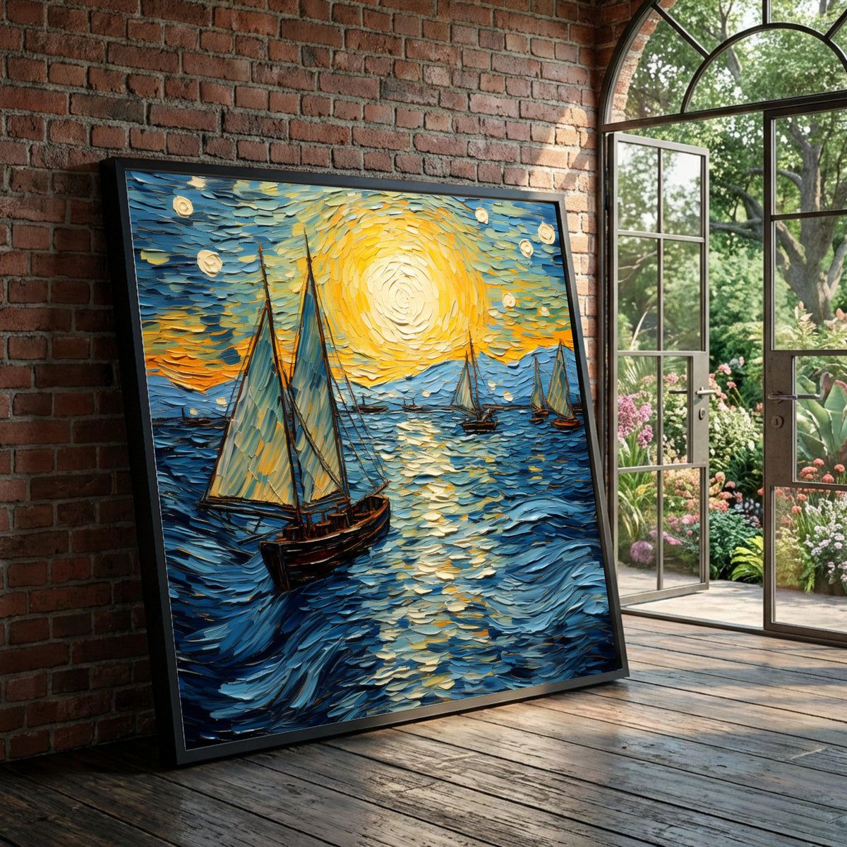 Sunset Sailing Canvas, Ocean Boat Wall Art, Nautical Seascape Canvas, Coastal Home Decor, Sea Landscape Painting, Ready to Luxury Home Decor