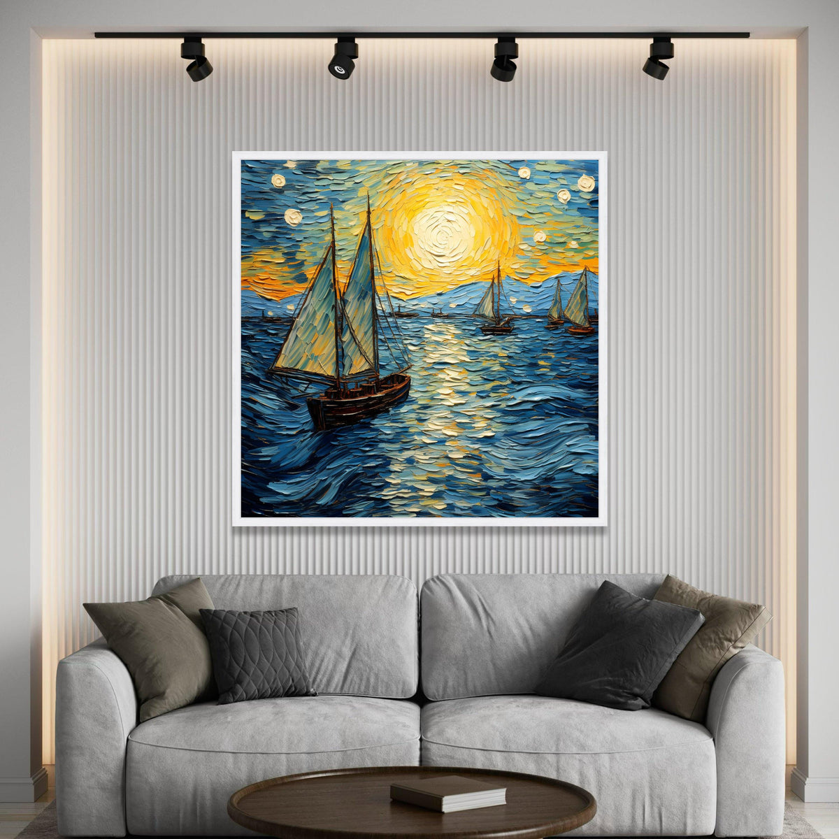 Sunset Sailing Canvas, Ocean Boat Wall Art, Nautical Seascape Canvas, Coastal Home Decor, Sea Landscape Painting, Ready to Luxury Home Decor