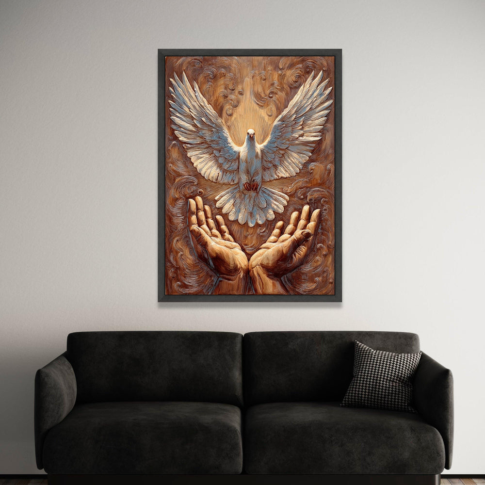 Soaring White Dove Canvas, Spiritual Hands Wall Art, Peace Symbol Canvas, Inspirational Bird Artwork, Sacred Home Luxury Home Decor