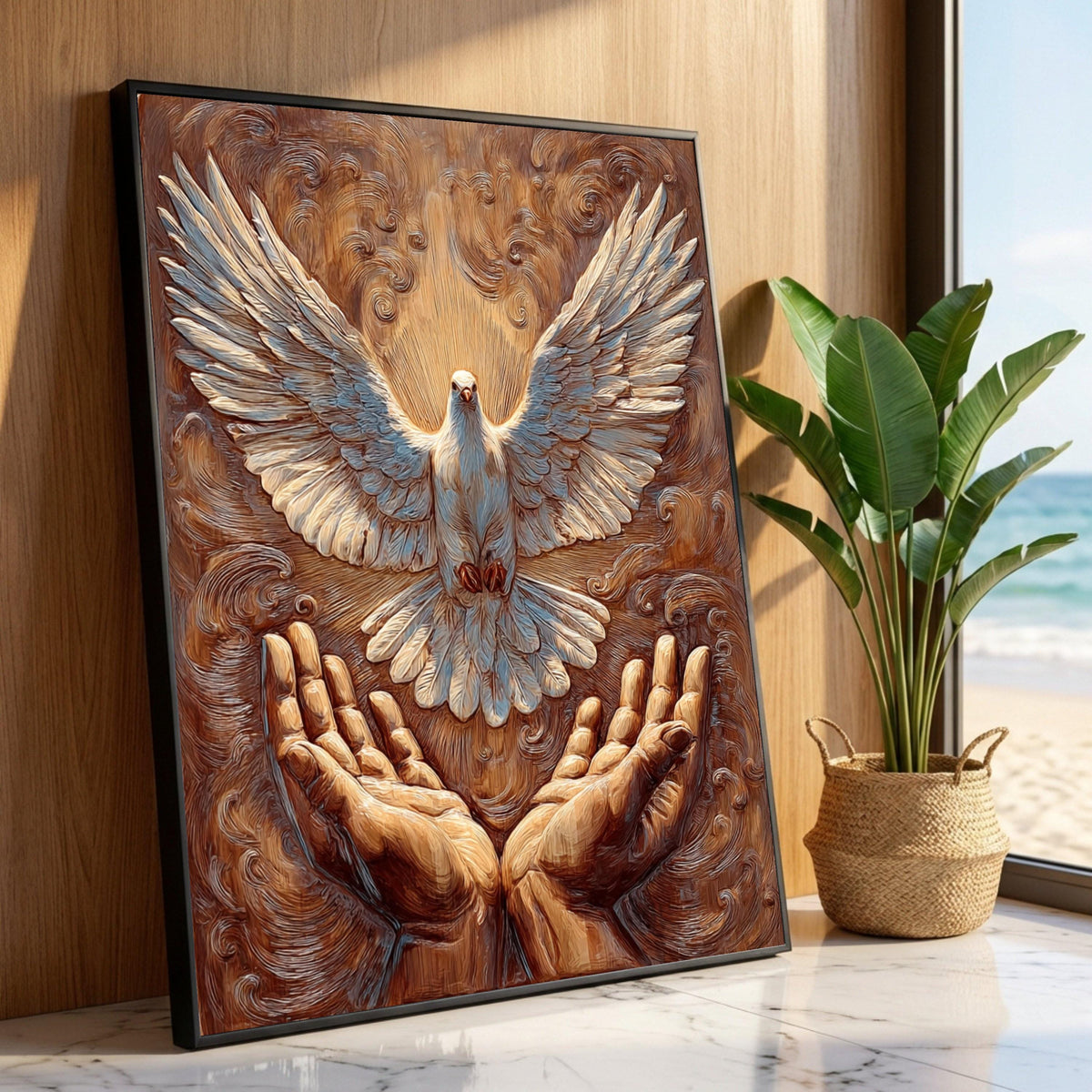 Soaring White Dove Canvas, Spiritual Hands Wall Art, Peace Symbol Canvas, Inspirational Bird Artwork, Sacred Home Luxury Home Decor