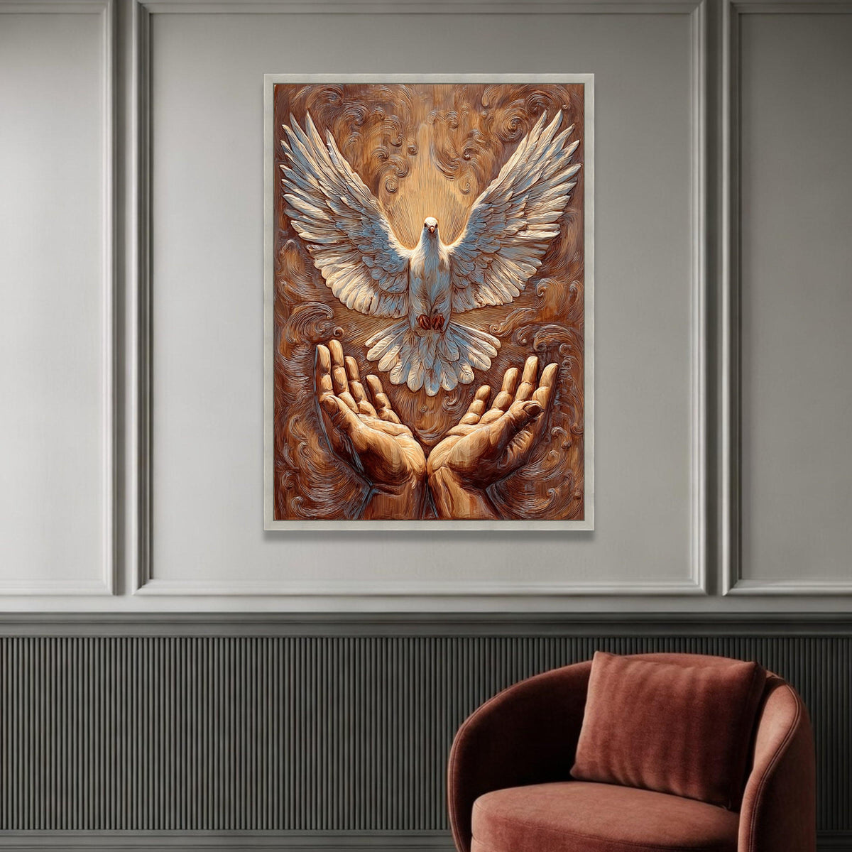Soaring White Dove Canvas, Spiritual Hands Wall Art, Peace Symbol Canvas, Inspirational Bird Artwork, Sacred Home Luxury Home Decor