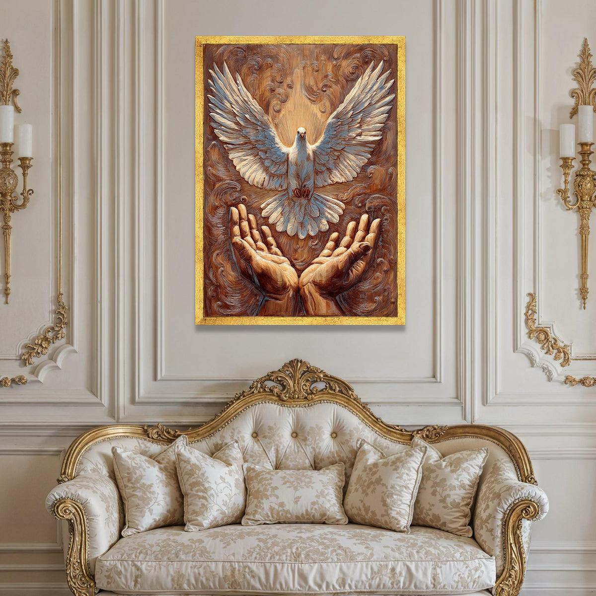 Soaring White Dove Canvas, Spiritual Hands Wall Art, Peace Symbol Canvas, Inspirational Bird Artwork, Sacred Home Luxury Home Decor