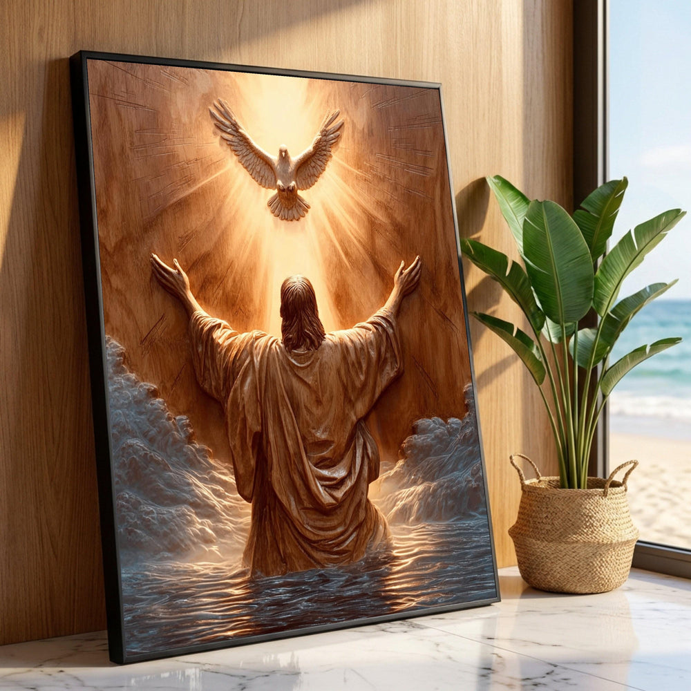 Spiritual Awakening Canvas, Jesus Praying Wall Art, Dove of Light Canvas, Religious Home Decoration, Inspirational Luxury Home Decor