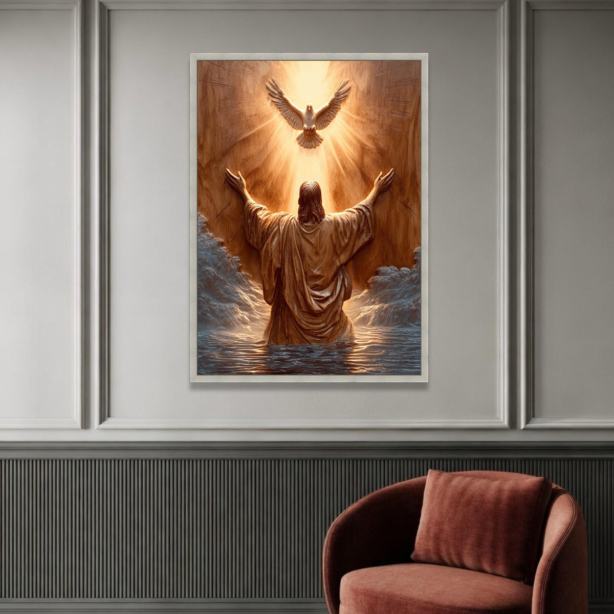 Spiritual Awakening Canvas, Jesus Praying Wall Art, Dove of Light Canvas, Religious Home Decoration, Inspirational Luxury Home Decor