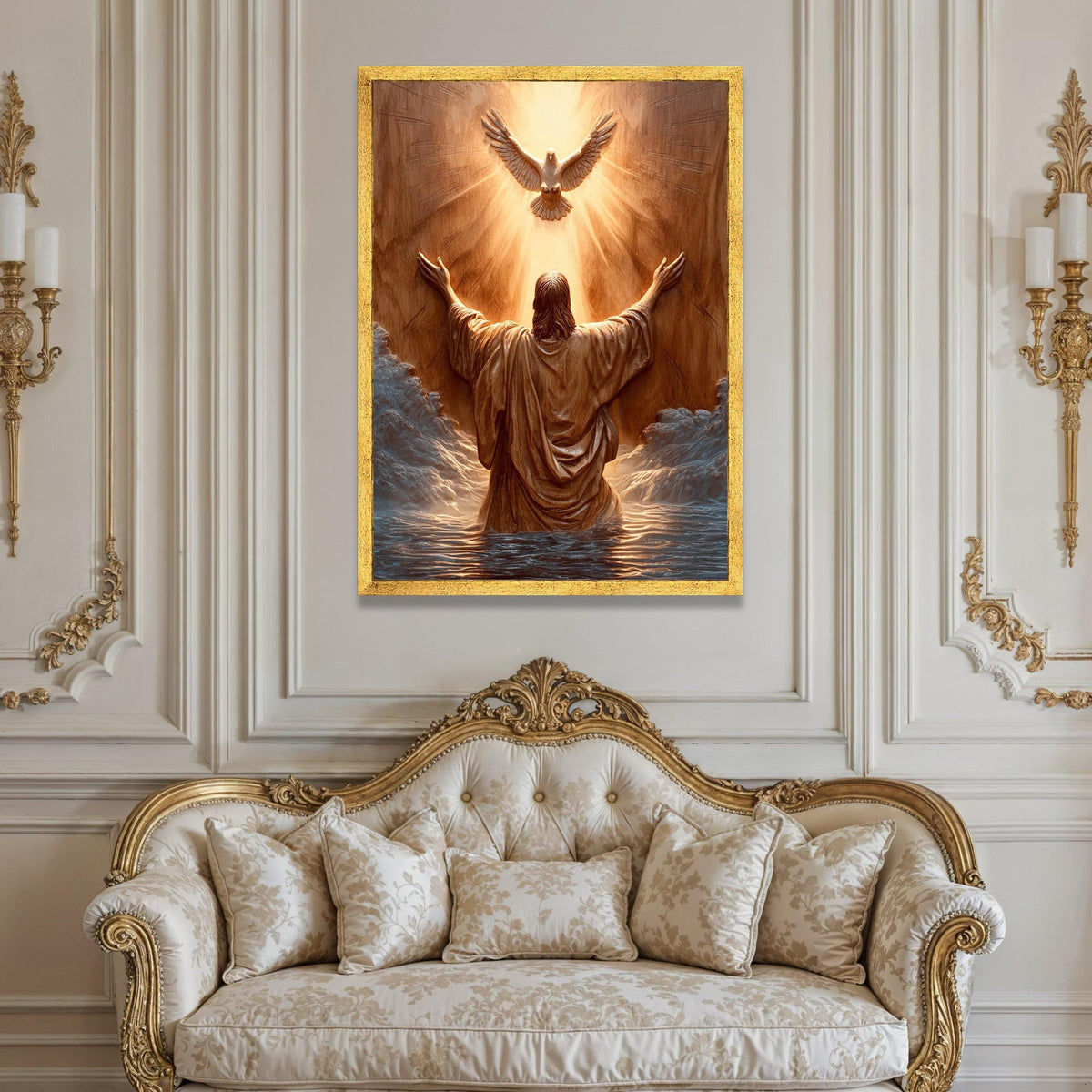 Spiritual Awakening Canvas, Jesus Praying Wall Art, Dove of Light Canvas, Religious Home Decoration, Inspirational Luxury Home Decor