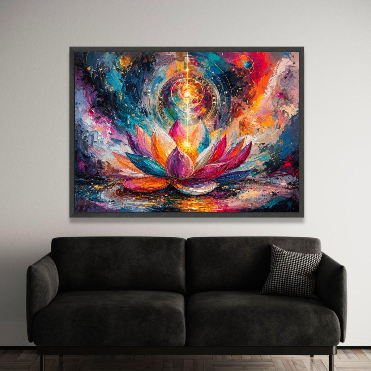 Vibrant Lotus Bloom Canvas, Spiritual Flower Wall Art, Colorful Abstract Floral Painting, Meditation Room Decor, Energy Luxury Home Decor