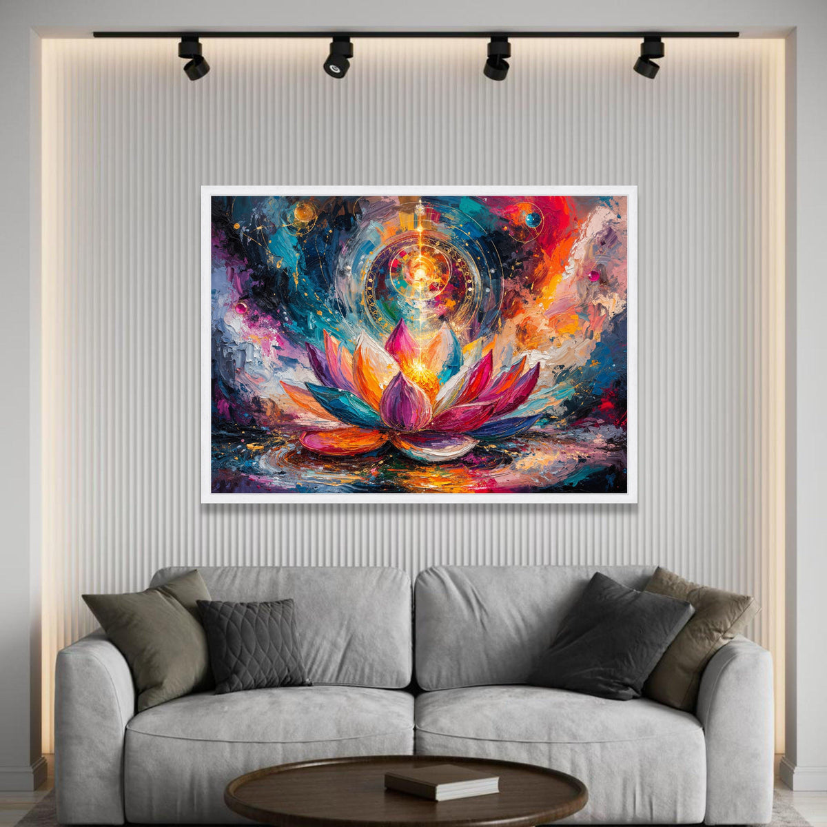 Vibrant Lotus Bloom Canvas, Spiritual Flower Wall Art, Colorful Abstract Floral Painting, Meditation Room Decor, Energy Luxury Home Decor