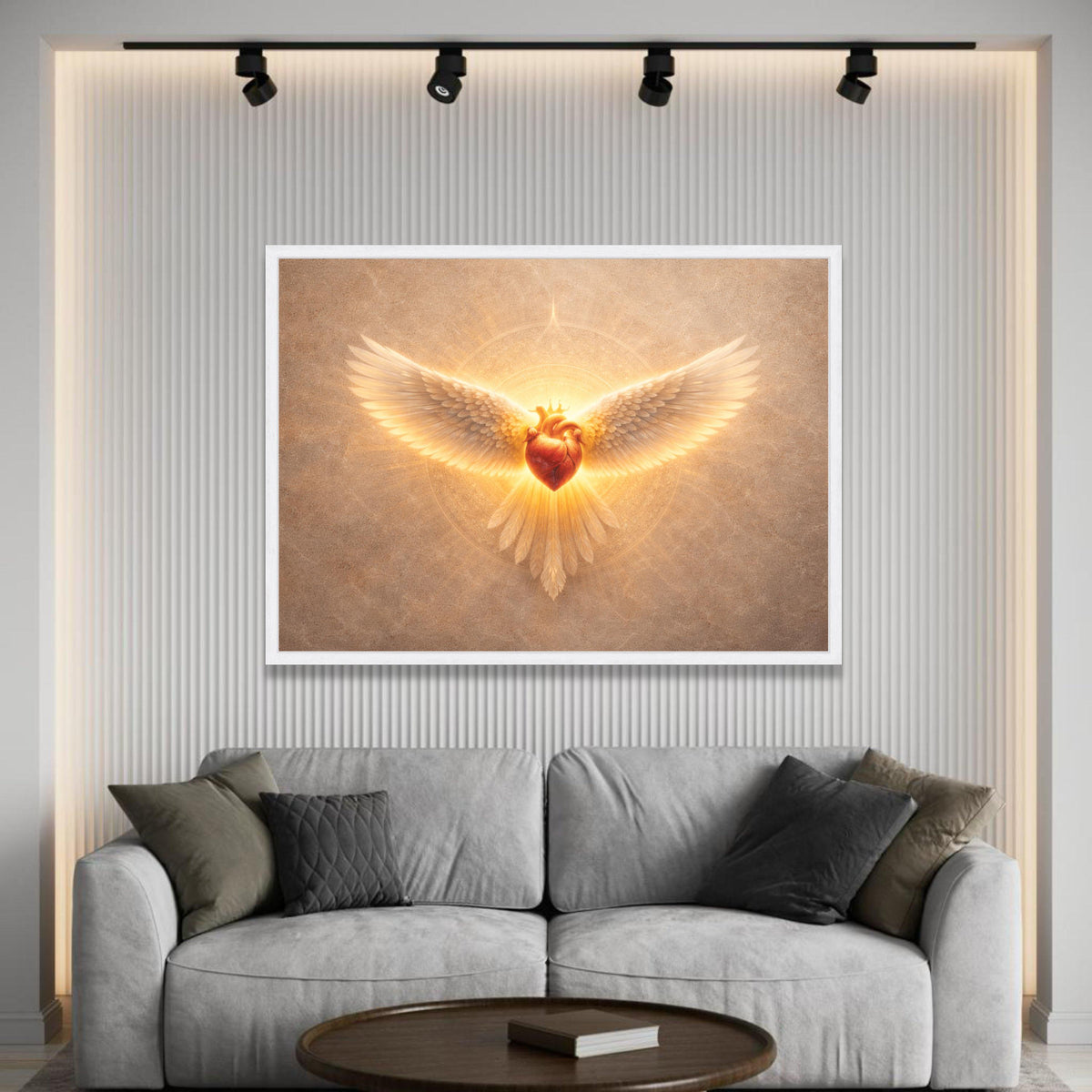 Radiant Heart with Wings Canvas, Spiritual Wall Art, Angelic Heart Design, Glowing Sacred Symbol Canvas, Modern Luxury Home Decor
