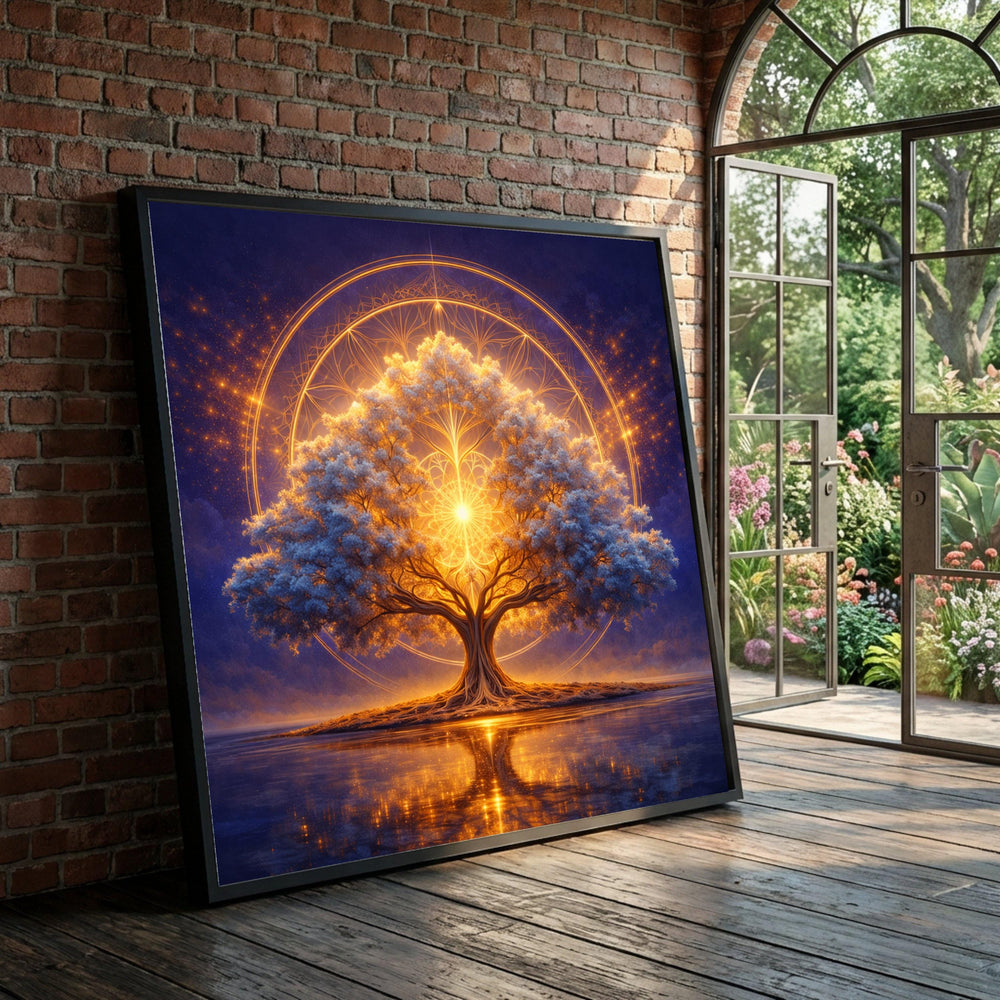 Illuminated Tree of Life Canvas, Mystical Nature Wall Art, Spiritual Landscape Canvas, Glowing Tree Reflection, Home Luxury Home Decor