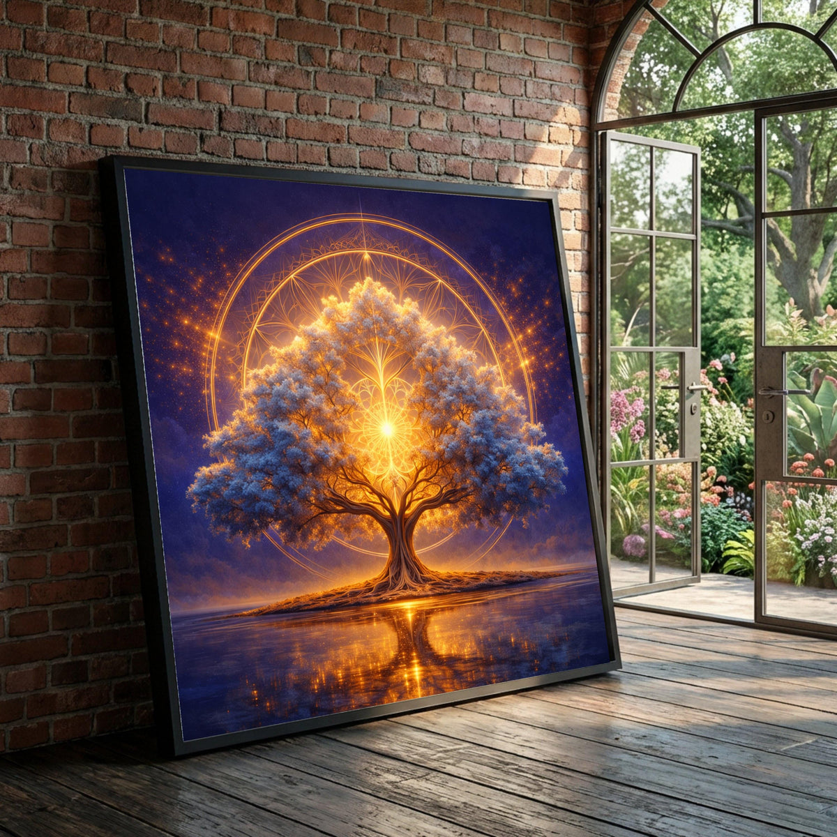 Illuminated Tree of Life Canvas, Mystical Nature Wall Art, Spiritual Landscape Canvas, Glowing Tree Reflection, Home Luxury Home Decor