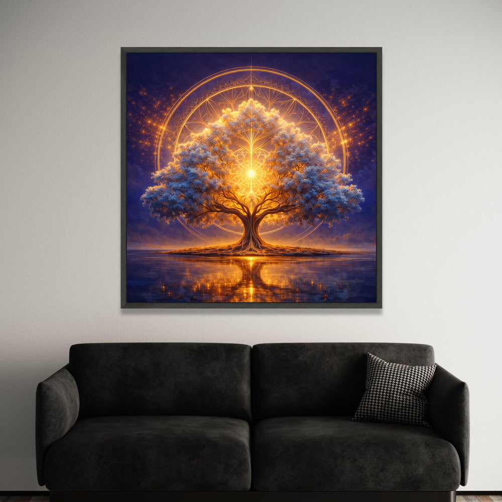 Illuminated Tree of Life Canvas, Mystical Nature Wall Art, Spiritual Landscape Canvas, Glowing Tree Reflection, Home Luxury Home Decor