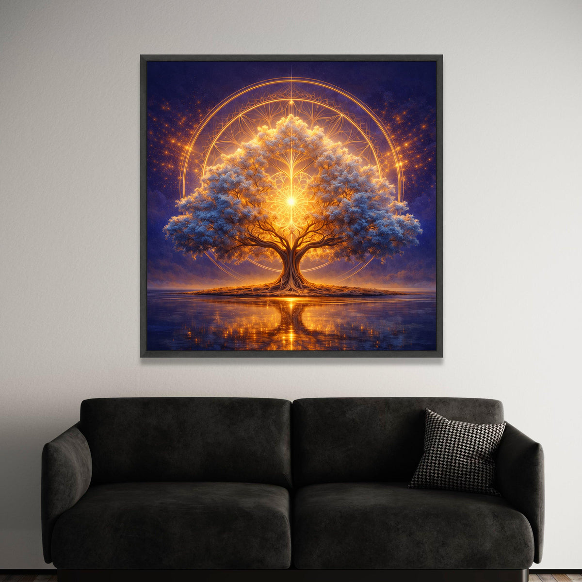 Illuminated Tree of Life Canvas, Mystical Nature Wall Art, Spiritual Landscape Canvas, Glowing Tree Reflection, Home Luxury Home Decor
