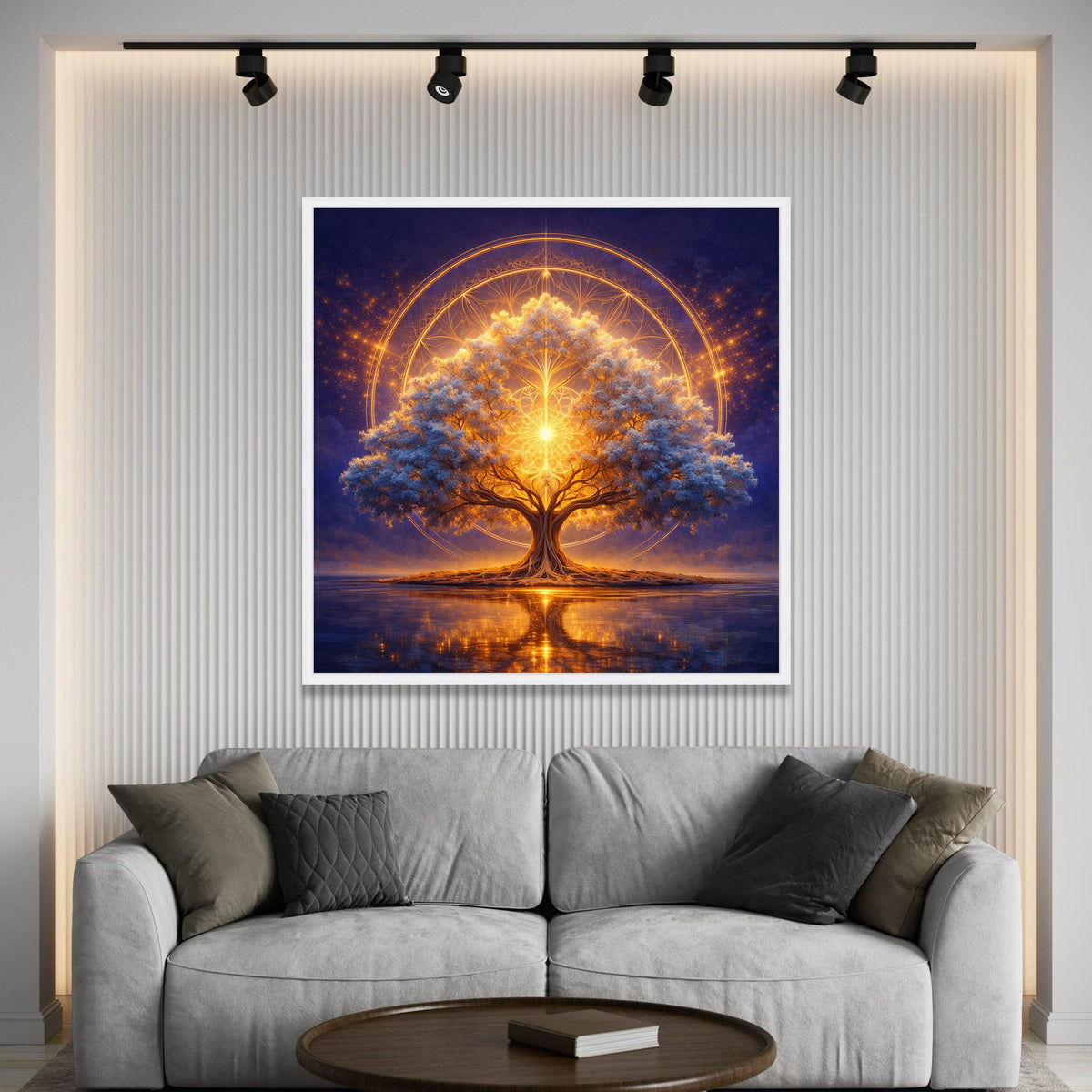 Illuminated Tree of Life Canvas, Mystical Nature Wall Art, Spiritual Landscape Canvas, Glowing Tree Reflection, Home Luxury Home Decor