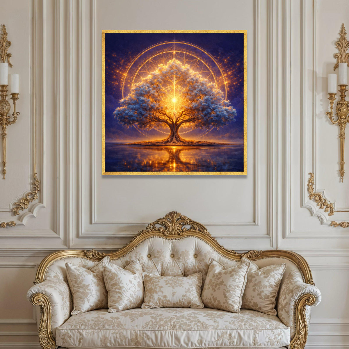 Illuminated Tree of Life Canvas, Mystical Nature Wall Art, Spiritual Landscape Canvas, Glowing Tree Reflection, Home Luxury Home Decor