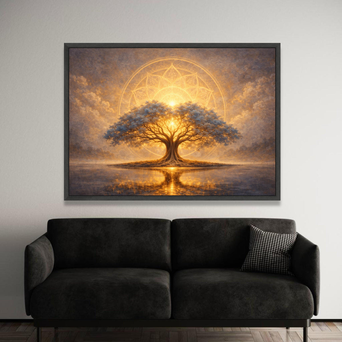 Glowing Tree of Life Canvas, Spiritual Mandala Wall Art, Illuminated Nature Scene, Mystical Landscape Canvas, Meditation Luxury Home Decor
