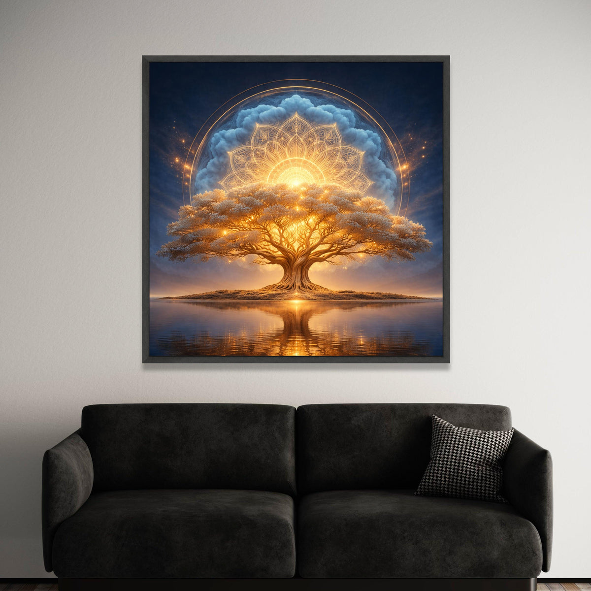 Illuminated Tree of Life Canvas, Spiritual Mandala Wall Art, Glowing Nature Canvas, Mystical Landscape Canvas, Reflective Luxury Home Decor