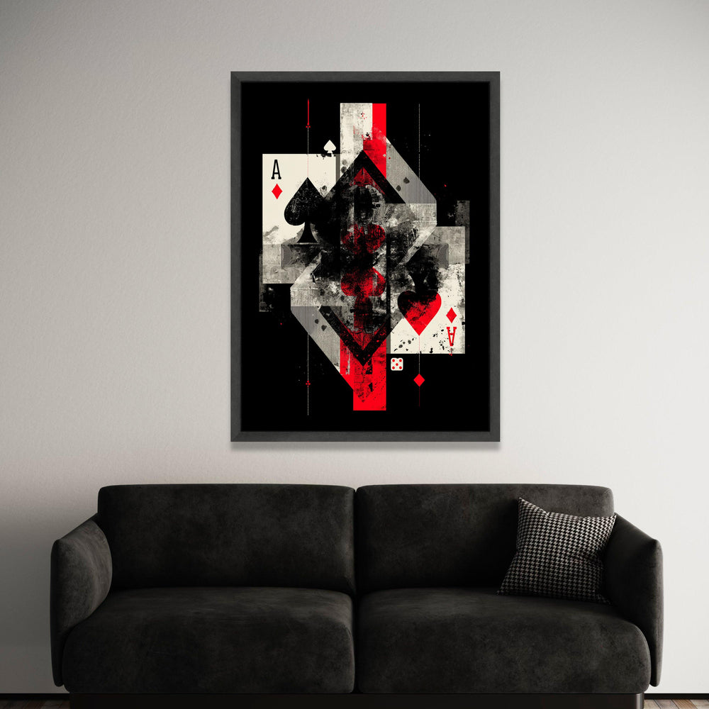 Abstract Playing Cards Canvas Wall Art, Modern Card Game Design, Red and Black Ace Cards Canvas, Contemporary Home Decor Luxury Home Decor