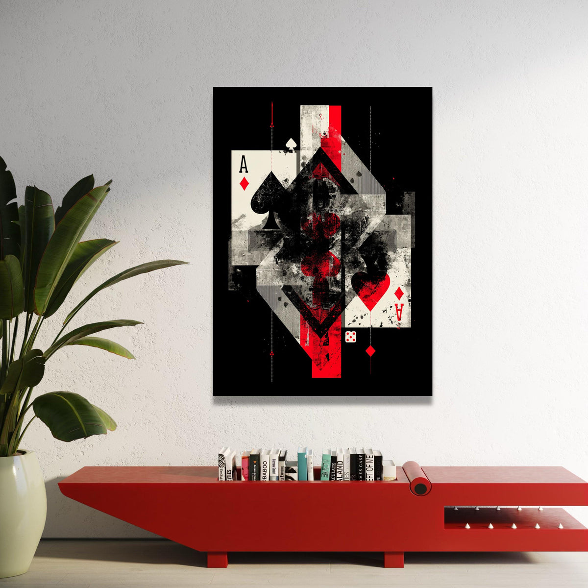 Abstract Playing Cards Canvas Wall Art, Modern Card Game Design, Red and Black Ace Cards Canvas, Contemporary Home Decor Luxury Home Decor