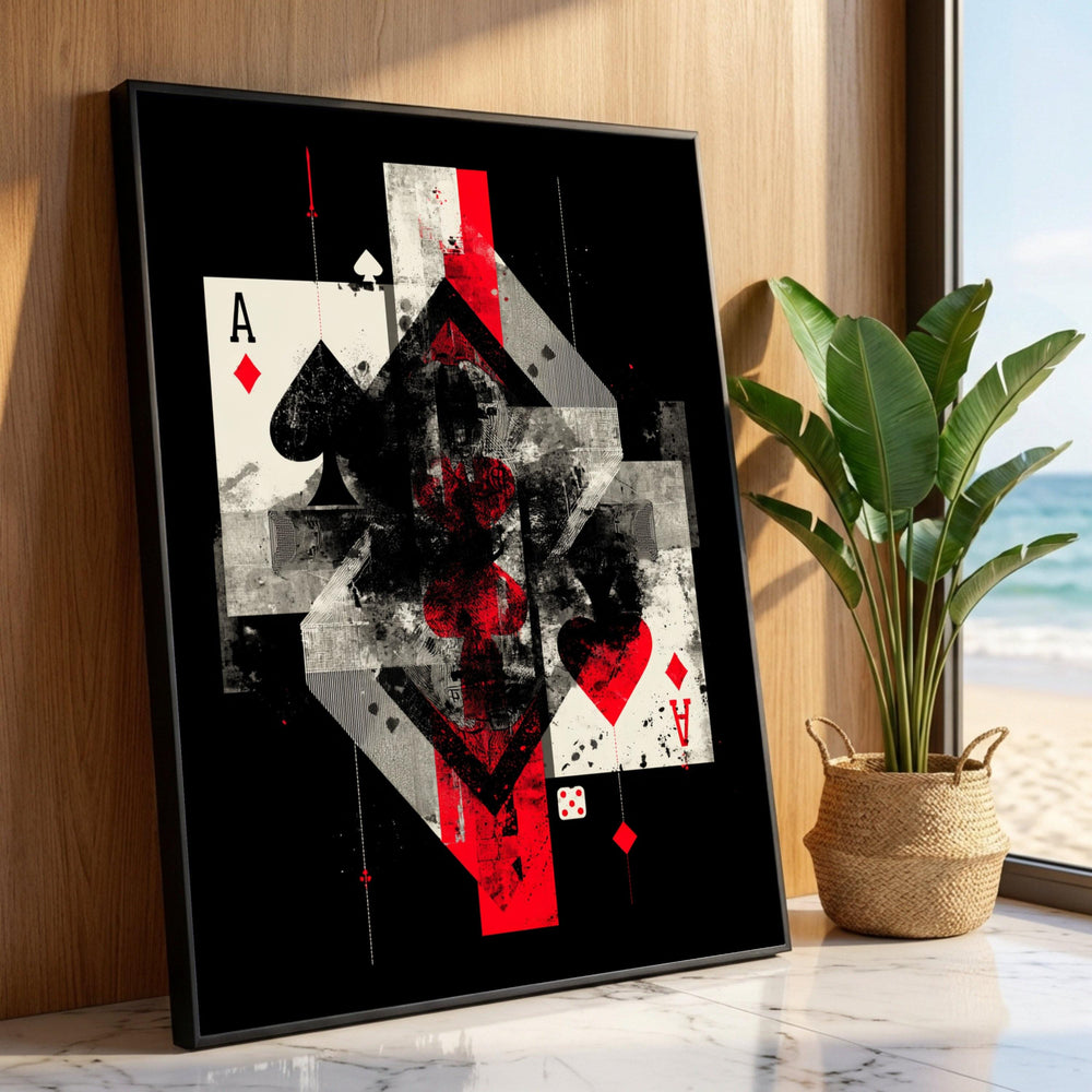 Abstract Playing Cards Canvas Wall Art, Modern Card Game Design, Red and Black Ace Cards Canvas, Contemporary Home Decor Luxury Home Decor