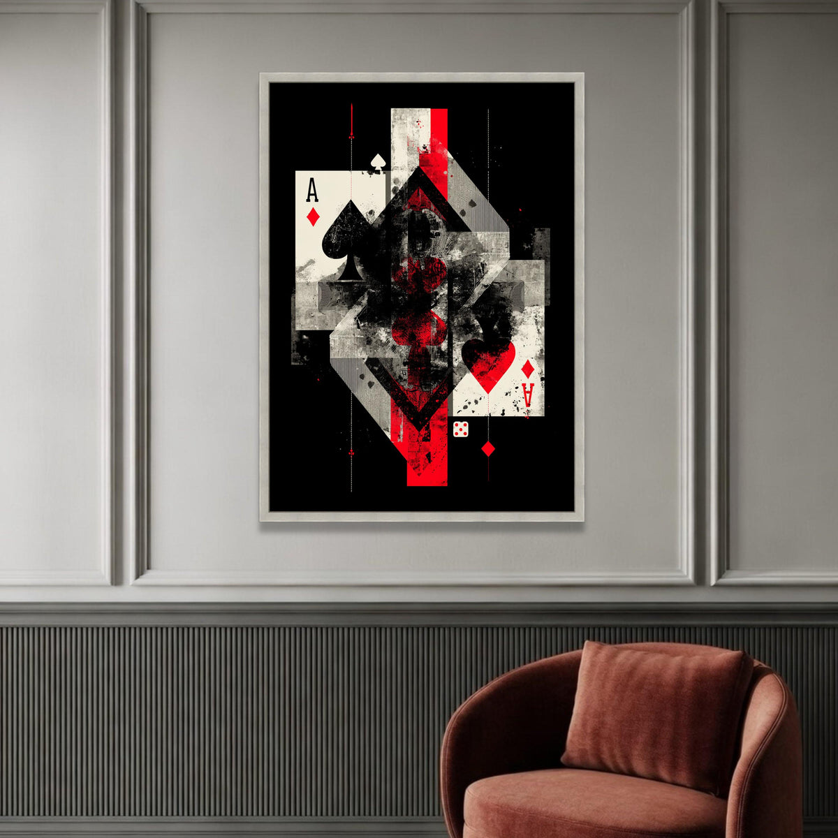 Abstract Playing Cards Canvas Wall Art, Modern Card Game Design, Red and Black Ace Cards Canvas, Contemporary Home Decor Luxury Home Decor