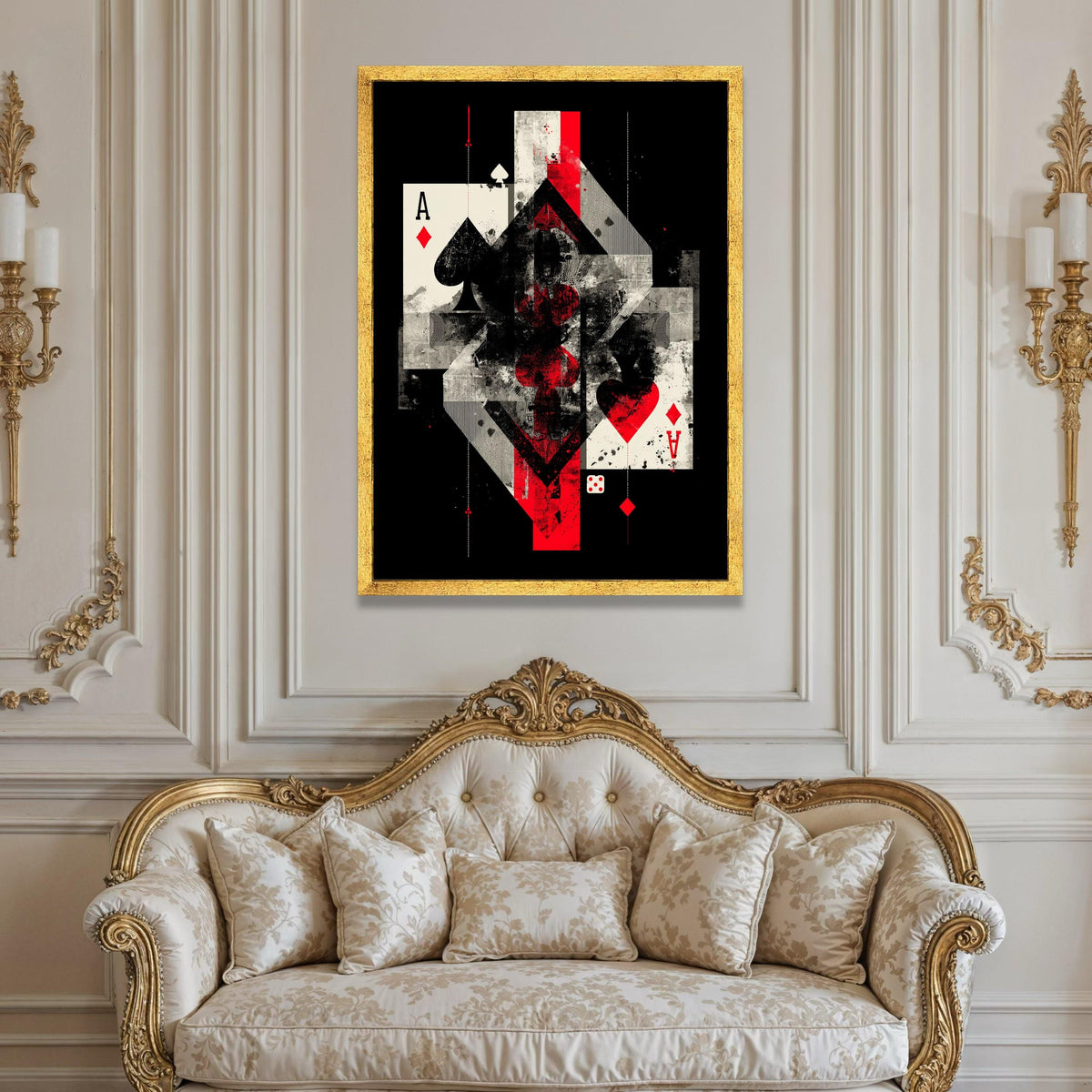 Abstract Playing Cards Canvas Wall Art, Modern Card Game Design, Red and Black Ace Cards Canvas, Contemporary Home Decor Luxury Home Decor