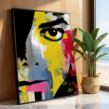 Bold Abstract Face Canvas, Colorful Modern Portrait Art, Contemporary Wall Decoration, Yellow Red Blue Canvas, Unique Home Luxury Home Decor