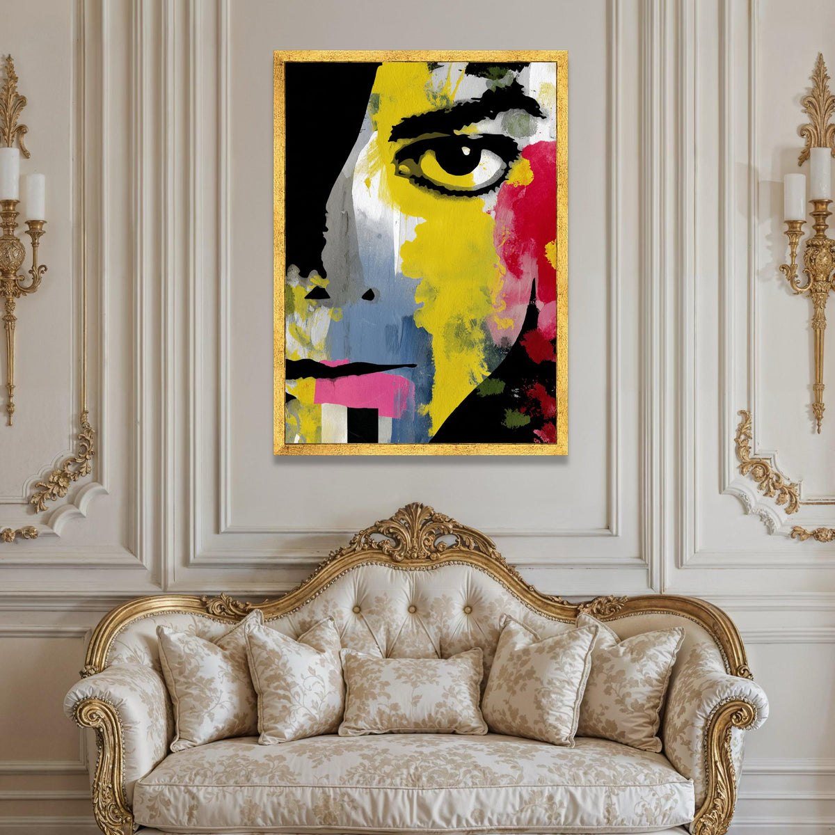 Bold Abstract Face Canvas, Colorful Modern Portrait Art, Contemporary Wall Decoration, Yellow Red Blue Canvas, Unique Home Luxury Home Decor