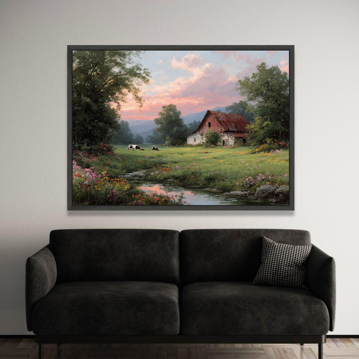 Rustic Barn Landscape Canvas, Country Meadow Wall Art, Pastoral Scene Canvas, Farmhouse Decor, Tranquil Sunset Canvas Luxury Home Decor