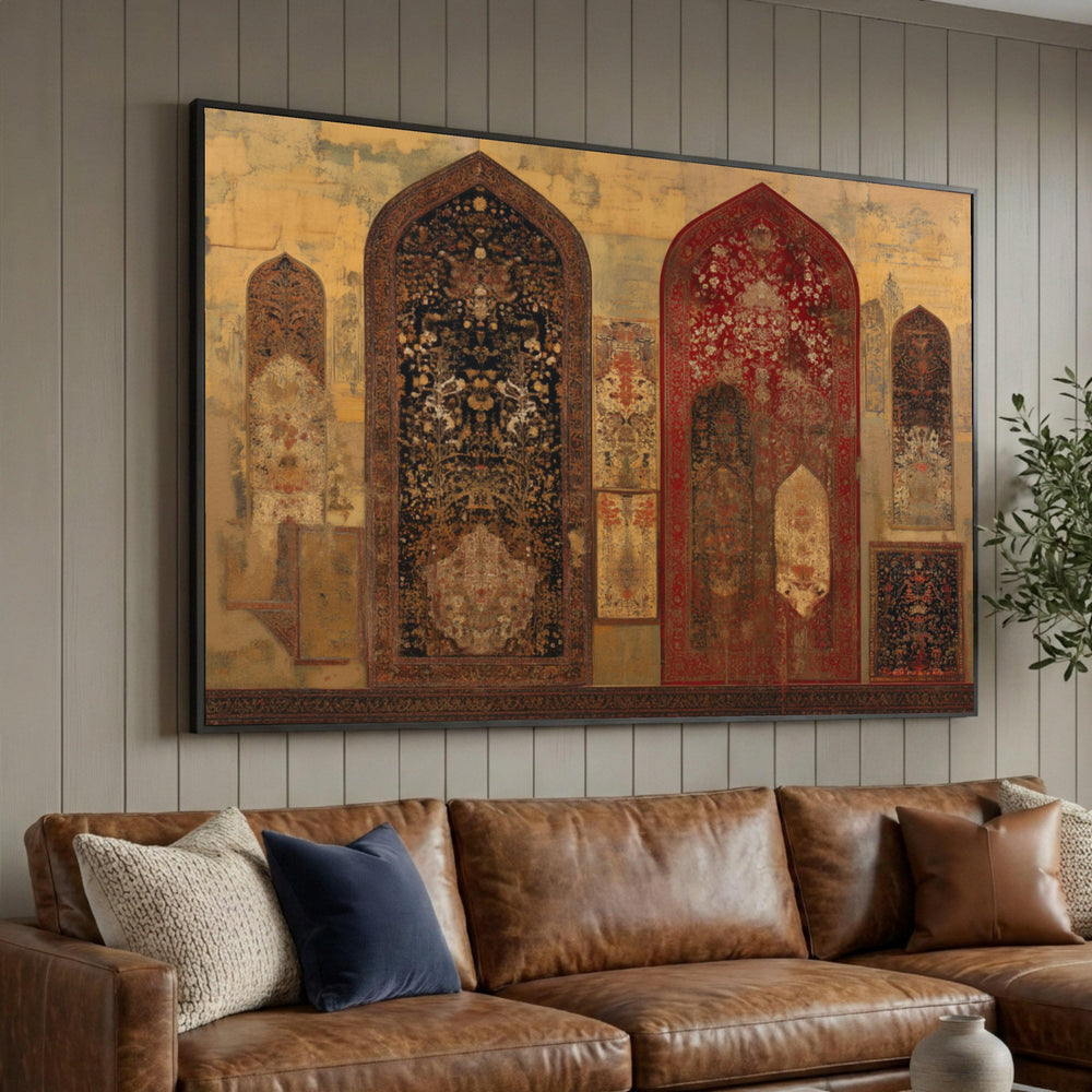 Vintage Persian Archway Canvas, Ornate Floral Pattern Wall Art, Exotic Middle Eastern Design, Rustic Home Decoration Luxury Home Decor