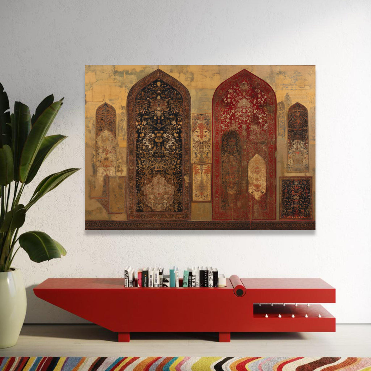 Vintage Persian Archway Canvas, Ornate Floral Pattern Wall Art, Exotic Middle Eastern Design, Rustic Home Decoration Luxury Home Decor