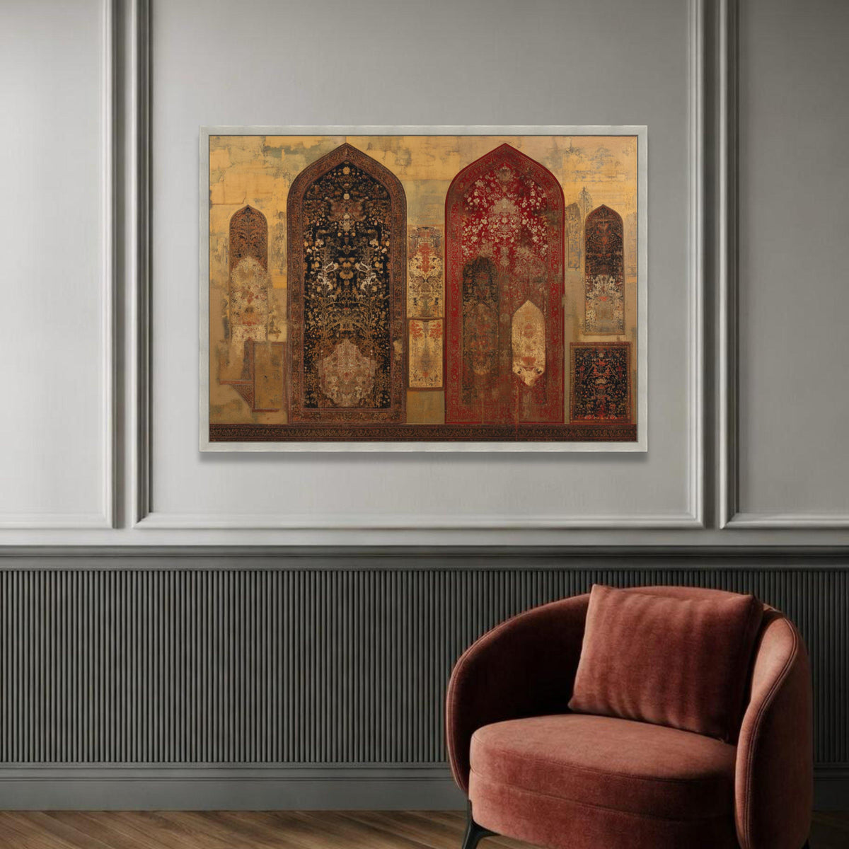 Vintage Persian Archway Canvas, Ornate Floral Pattern Wall Art, Exotic Middle Eastern Design, Rustic Home Decoration Luxury Home Decor