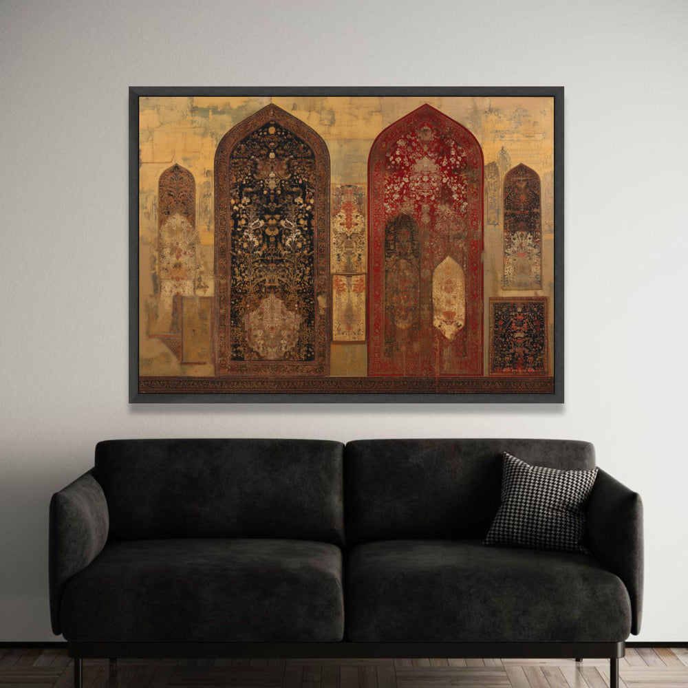 Vintage Persian Archway Canvas, Ornate Floral Pattern Wall Art, Exotic Middle Eastern Design, Rustic Home Decoration Luxury Home Decor