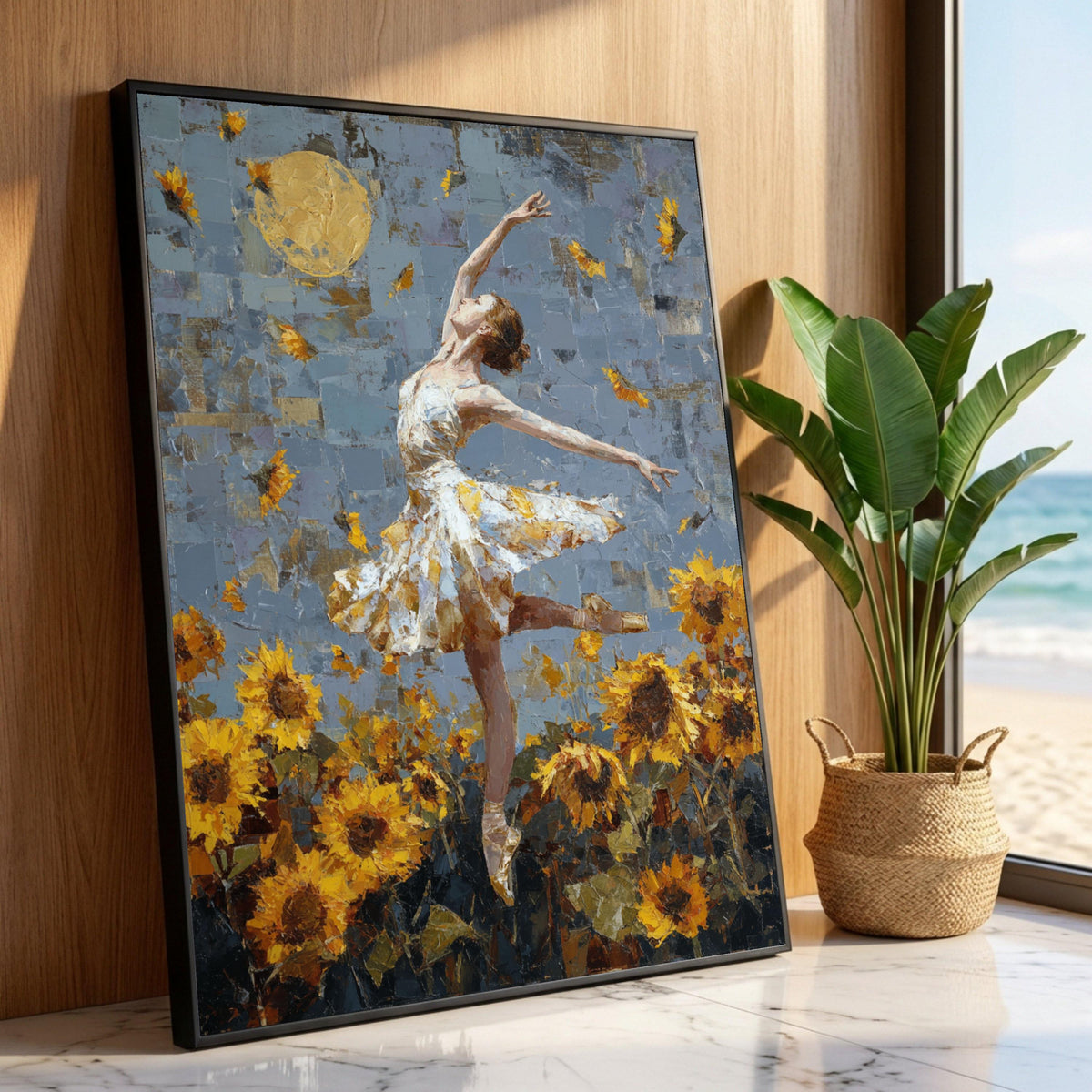 Graceful Ballerina Dance, Sunflowers Field Canvas, Ballet Wall Art, Abstract Floral Canvas, Elegant Home Decoration Luxury Home Decor